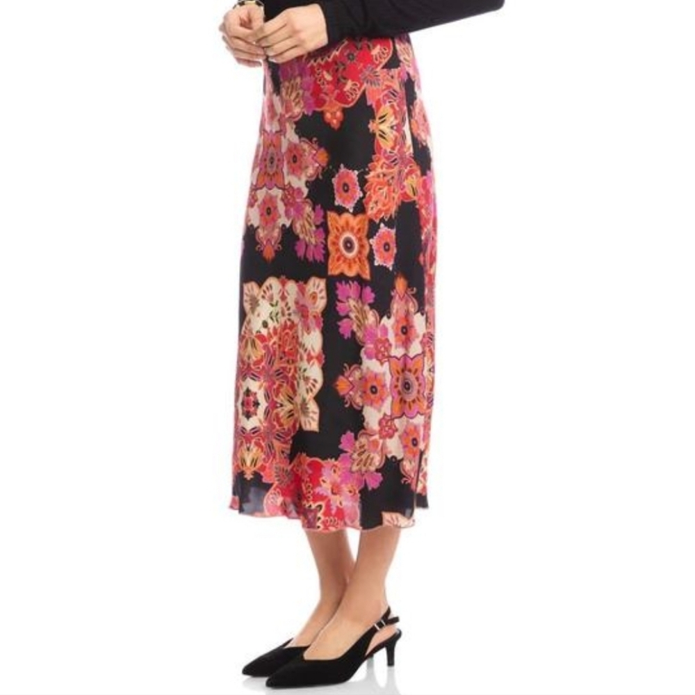 Karen Kane Medallion Floral Midi‎ Skirt Size L Bias Cut - Picture 12 of 15